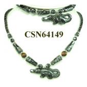 Colored Semi precious Stone Hematite Alligator Pendant Chain Choker Fashion Necklace